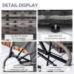 4 Piece Round Rattan Daybed, Convertible Patio Furniture Set, Adjustable Sun Canopy, Sectional Outdoor Sofa, 2 Chairs, Extending Tea Table Ottoman Chair, 3 Pillows, Gray - Image 7