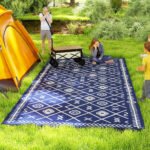 Reversible Outdoor Rug, Waterproof Plastic Straw with Carry Bag, 9' x 18', Blue & White Rhombus - Image 2