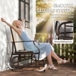 Outdoor Glider Bench with Center Table, Metal Frame Patio Loveseat with Breathable Mesh Fabric and Armrests for Backyard Garden Porch, Beige - Image 4