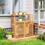 Outdoor Air Conditioner Fence Privacy Screen, Wood AC Fence Potting Table with Shelves for Patio, Light Brown - Image 8