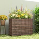 Tall Rectangular Planter with Removable Liner, Holes, PE Wicker Large Planter Box for Indoor Outdoor Plants, Brown - Image 8