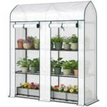 3 Tier Mini Greenhouse, Small Portable Greenhouse with 2 Roll-up Doors, 56.3" x 18.1" x 65", White