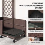 Planter Box with Trellis, Self Watering Raised Garden Bed with Lockable Wheels and Drainage Holes, Brown - Image 5