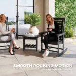 2 Pieces Outdoor Rocking Chairs, HDPE Patio Rockers with 28" High Back, Wide Armrests for Porch Backyard, Black - Image 4