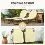 2 Piece Folding Chaise Lounge Pool Chairs, Outdoor Sun Tanning Chairs , Steel Frame for Beach, Yard, Patio, Beige - Image 5
