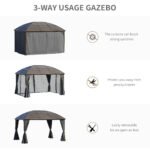 10' x 13' Hardtop Gazebo with Curtains, Netting, Pavilion with Steel Roof Ceiling Hook for Garden Patio, Gray - Image 4