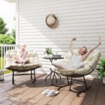 Outdoor Rocking Chair Patio Set of 2, Oversized Rocking Papasan Chairs with Cushions for Garden Porch, 265 lbs., Beige - Image 2