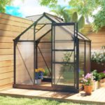 Polycarbonate Greenhouse, Heavy Duty Outdoor Aluminum Walk-in Green House Kit Vent Door, 6.2'x4.3'x6.6' Gray - Image 2