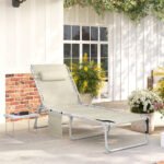 Tanning Chair with Face Hole and Side Table, 5-Position Folding Outdoor Chaise Lounge Chair, Beige - Image 2