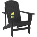Oversized Adirondack Chair, Outdoor Fire Pit and Porch Seating, Classic Log Lounge w/ Built-in Cupholder, Black