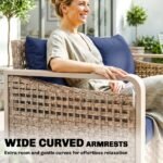 Rattan Wicker Sofa 3-Seater Outdoor Patio Sofa with Cushions for Garden Backyard Porch Dark Blue - Image 5