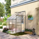 6' x 4' Aluminum Lean-to Greenhouse Polycarbonate Walk-in Garden Greenhouse with Adjustable Roof Vent, Rain Gutter and Sliding Door for Winter, Clear - Image 2