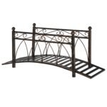 3.3' Metal Arch Zen Garden Bridge with Safety Siderails, Decorative Footbridge, Delicate Scrollwork & Corner Spheres for Stream, Fish Pond, Bronze