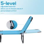 Folding Chaise Lounge Pool Chairs, Outdoor Sun Tanning Chairs with 5-Level Reclining Back, Steel Frame for Beach, Yard, Patio, Sky Blue - Image 4