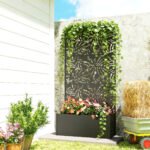 Metal Planter Box with Trellis, 71" Tall Raised Garden Bed with Privacy Screen and Drainage Holes, Banana-Leaf Cut-Outs - Image 2