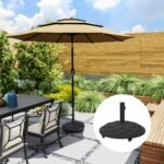 Round Patio Umbrella Base with Wheels, 44 lbs Resin Umbrella Stand Base, Heavy Duty Patio Umbrella Holder for 1.3"/1.5"/1.9" Umbrella Poles for Outdoor, Lawn, Poolside - Image 2