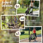 3-in-1 Bike Trailer for Kids, Running Stroller with 2 Seats, Jogging Cart with 5-Point Harness, Storage Units, Green - Image 4