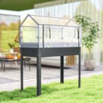 Elevated Garden Box with Greenhouse Cover, Raised Garden Bed with Legs and Drainage Hole for Vegetables, Dark Gray - Image 8