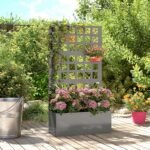 Galvanized Raised Garden Bed Planter Box with Trellis for Climbing Plants, Vegetable, Vines, 24" x 9" x 44.5", Gray - Image 7