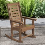 2 Pieces Outdoor Rocking Chairs, HDPE Patio Rockers with 28" High Back, Wide Armrests for Porch Backyard, Brown - Image 8
