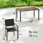 Outdoor Dining Set for 4, Patio Table and Chairs Set with 59" Rectangle Acacia Wood Table and 352 LBS Stackable Chairs - Image 3