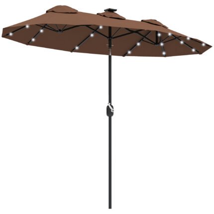 9.7 ft Double-Sided Solar LED Patio Umbrella with Crank Handle with Base