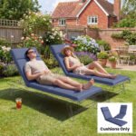 Outdoor Chaise Lounge Cushions Set of 2 with 6 Ties, High-Density Foam, for Patio and Poolside, Navy Blue - Image 7