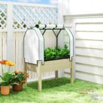 Raised Garden Bed with PE Greenhouse Cover Outdoor Planter Box for Herbs and Vegetables, 35 x 22 x 47 inch, Natural - Image 2