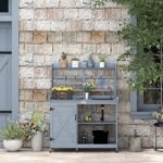 Wooden Potting Bench with Storage, Sink, Water Tap for Backyard, Patio, Balcony, Gray - Image 7