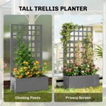 Galvanized Raised Garden Bed Planter Box with Trellis for Climbing Plants, Vegetable, Vines, 24" x 9" x 44.5", Gray - Image 5