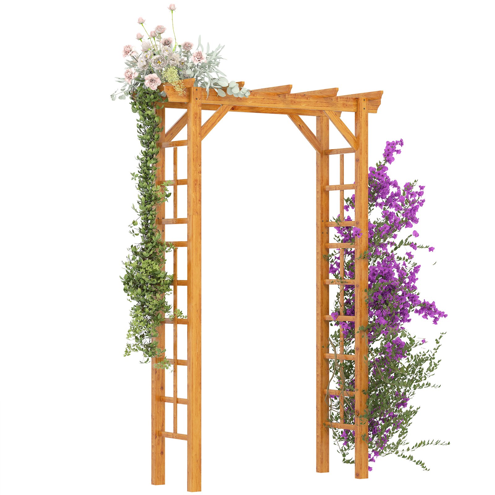 2ue08d19633dc3c60.jpg 7' Wood Steel Outdoor Garden Arched Trellis Arbor with Natural Fir Wood & Side Panel for Climbing Vines, Orange - Image 1