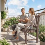 2-Person Garden Bench, HDPE Outdoor Bench with 530 lbs Capacity, Curved Seat for Backyard, Park, Porch, Lawn, Brown - Image 8