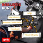 12V Aprilia Licenced Kids Motorcycle with Training Wheels, Spring Suspension, LED Light, USB, Music - Image 6