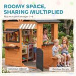 Wooden Kids Playhouse with Play Kitchen, Picnic Bench, Serving Station, Windows and Door for Backyard, Ages 3–8, Brown - Image 7