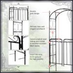 84" Garden Arch Arbor with Gate, Metal Arch Trellis, Garden Archway for Climbing Vines, Wedding Ceremony Decoration, Flourishes & Arrow Tips, Black - Image 7