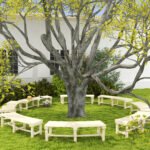 Wooden Garden Bench, Semicircular Round Outdoor Tree Bench, Wrap Around Park Bench for Yard, Patio, Deck, Lawn, Natural - Image 8