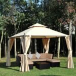 10' x 10' Steel Outdoor Patio Gazebo with Polyester Privacy Curtains, Two-Tier Roof for Air, Large Design - Image 2