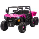 24V 4WD Kids Ride On Car with 6 Wheels Electric Ride On Car with Dump Bed, Remote for 3-8 Years, Pink