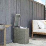 17-Gallon Small Deck Box, Wicker Outdoor Storage Box with Acacia Wood Top for Patio Cushions and Garden Tools, Gray - Image 2