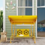 Kids Patio Swing Chair with Adjustable Canopy, Safety Belt for Patio, Garden, Poolside, Balcony, Yellow - Image 8