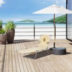 Tanning Chair with Face Hole, 5-Level Adjustable Outdoor Chaise Lounge Chair with Pillow for Beach, Pool, Beige - Image 2