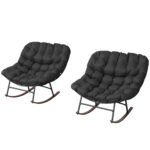 Outdoor Rocking Chair Patio Set of 2, Oversized Rocking Papasan Chairs with Cushions for Garden Porch, 265 lbs., Black