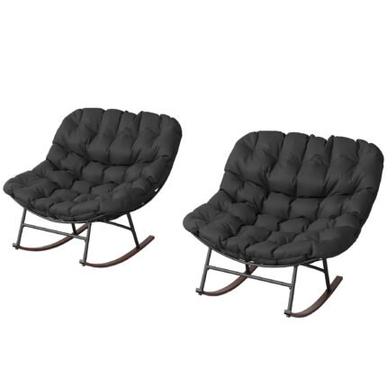Outdoor Rocking Chair Patio Set of 2 with Oversized Rocking Papasan Chairs