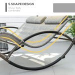 Outdoor Double Chaise Rocking Chair, Day Bed Sun Lounger with Canopy Shade, Headrest Pillow, Armrests for Garden, Poolside, Light Gray - Image 5
