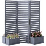 Wood Privacy Screen w/ 4 Planter Box, Raised Bed w/ 3 Panels & Drainage Holes