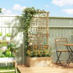 Wooden Raised Garden Bed with Trellis and Roof, Elevated Planter Box with 2 Shelves, Drainage Hole and Liner, Natural - Image 2