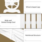 2-Person Wooden Garden Bench, Outdoor Wagon Wheel Porch Bench for Backyard Garden, Support 550 LBS, Rustic Country Style Patio Furniture, White - Image 4