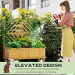 Elevated Wood Planter with Trellis for Climbing Plants, Raised Garden Bed with Legs and Drainage Holes, Natural Wood - Image 7