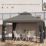 10x12 Gazebo with Shelves, Double Roof, and Netting for Outdoor Use, Perfect for Family Gatherings, Gray - Image 7
