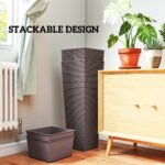 32 Inch Tall Planters for Outdoor Plants, Set of 2 Plastic Flower Pots with Drainage Holes, Brown - Image 8